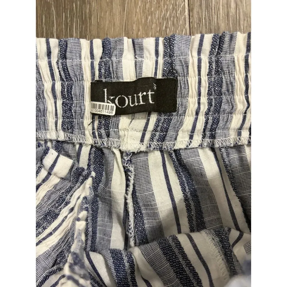 Kourt Striped Linen Blend Pull-On Shorts Blue White High Rise Size XS